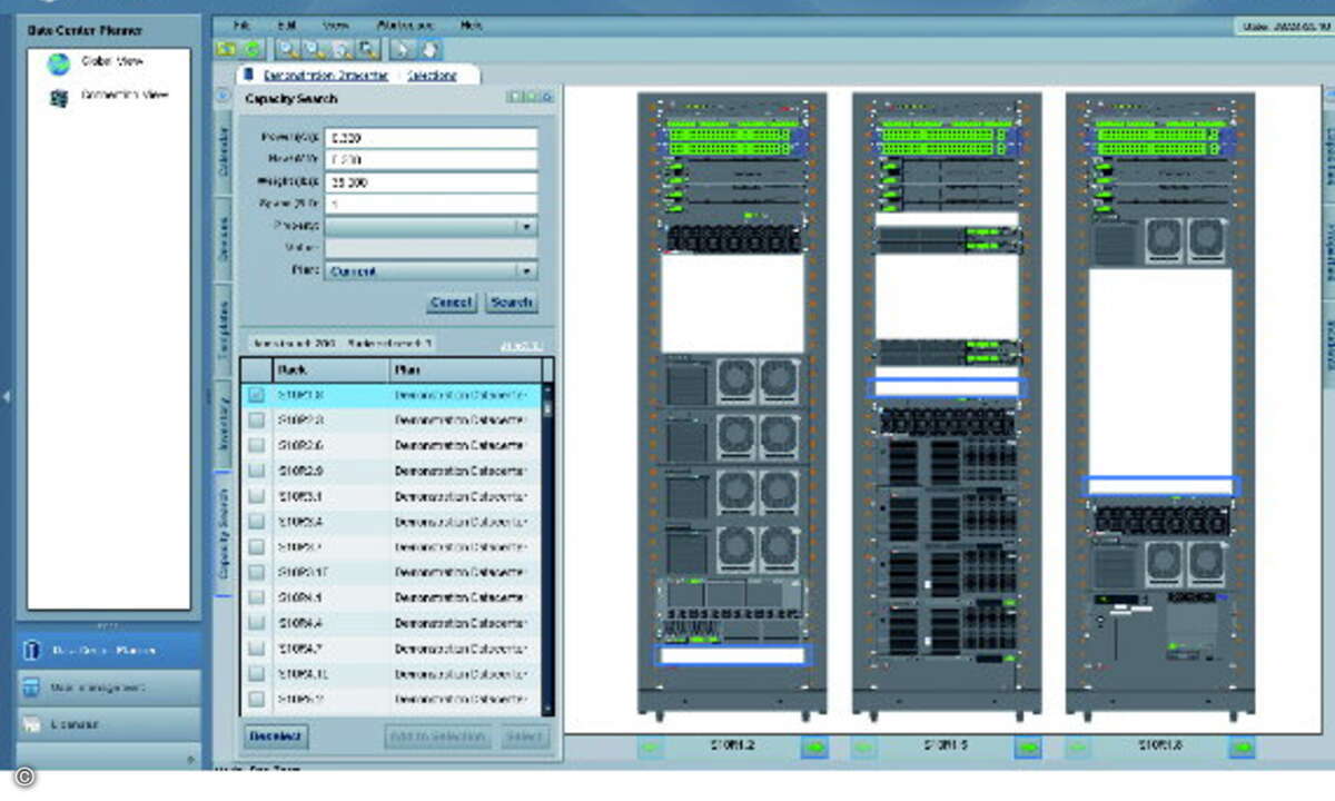 Infrastruktur-Management-Software wie der „Data Center Planner“ von Emerson Network Power (Avocent) ermöglichen die visuelle Planung und Verwaltung von Infrastrukturen mit genauen Informationen über die Standorte von Geräten, ihre aktuellen Kapazität