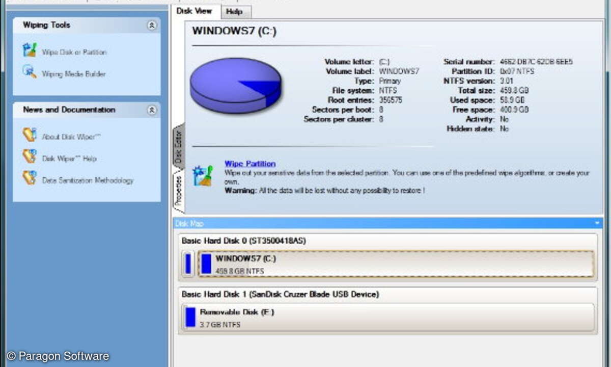 Hinter der einfach zu bedienenden Benutzeroberfläche von „DiskWiper 10 Personal“ verbirgt sich ein leistungsfähiges Datenlöschprogramm mit einigen brauchbaren Zusatzfunktionen.