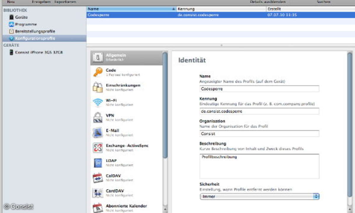 Screenshot I-Phone Administration