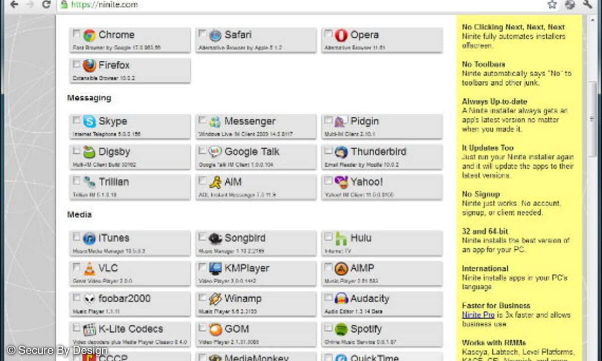 „Einfach die gewünschten Anwendungen aus der Liste auswählen und dann das generierte Installations- programm herunter laden.