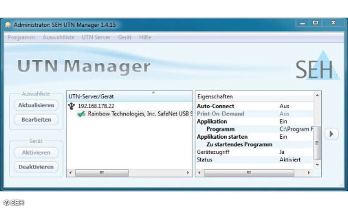 Für den Anwender präsentiert sich den UTN-Manager schlicht und einfach bedienbar.