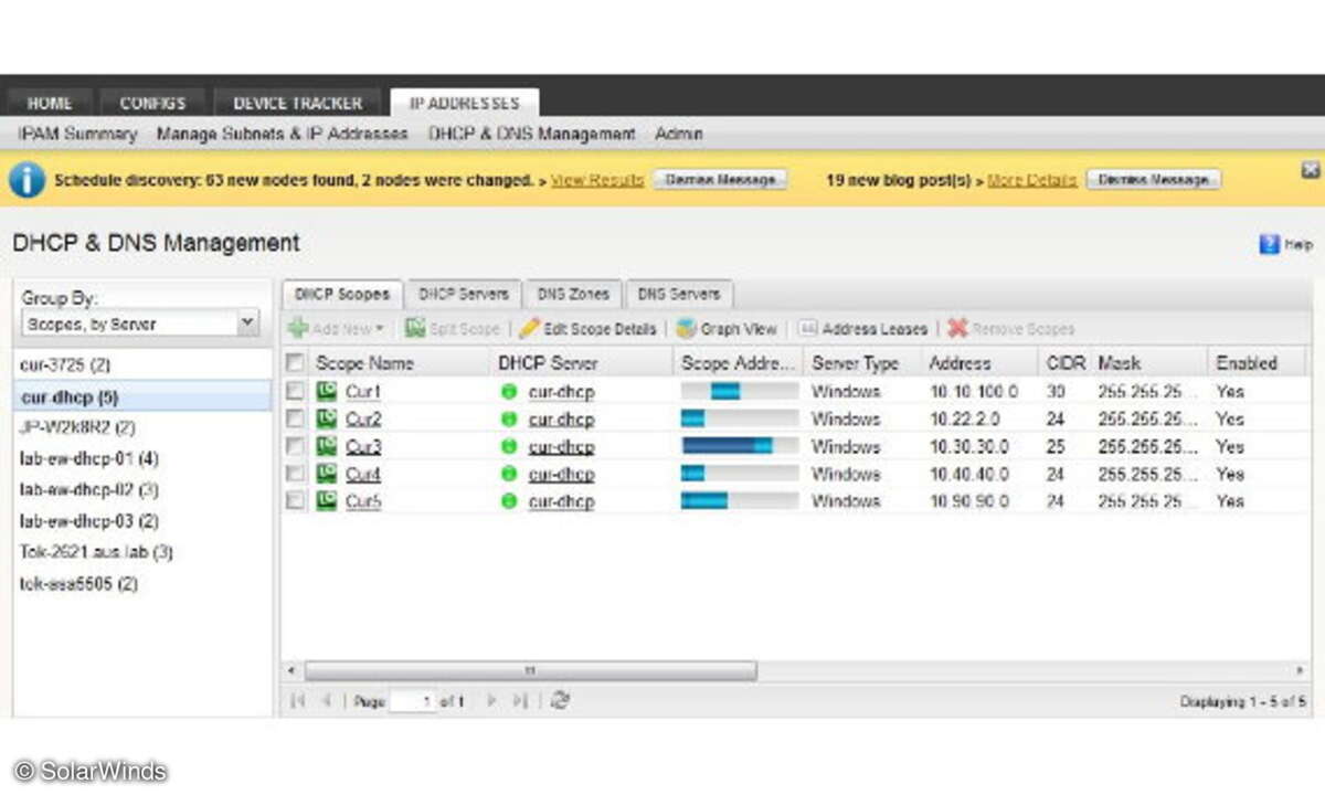IP-Address-Manager offeriert auch Tools zur Verwaltung der DHCP- und DNS-Server im Netzwerk.