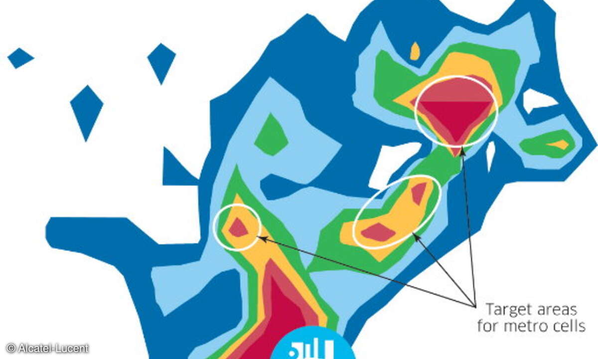 Eine Wärmeflusskarte zeigt Netzbereiche mit hohem Verkehrsaufkommen, die sich für Small-Cells eignen.