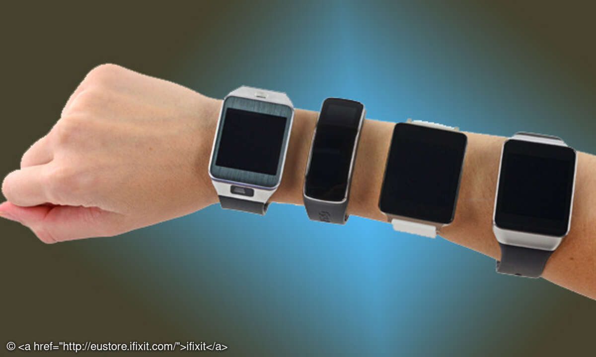 Vier Smartwatches von Samsung und LG:  Samsung Gear 2, Samsung Gear Fit, LG G Watch und Samsung Gear Live
