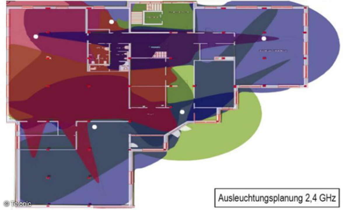 Beispiel einer Ausleuchtungsplanung in einer 2.4 GHz-Funkumgebung.