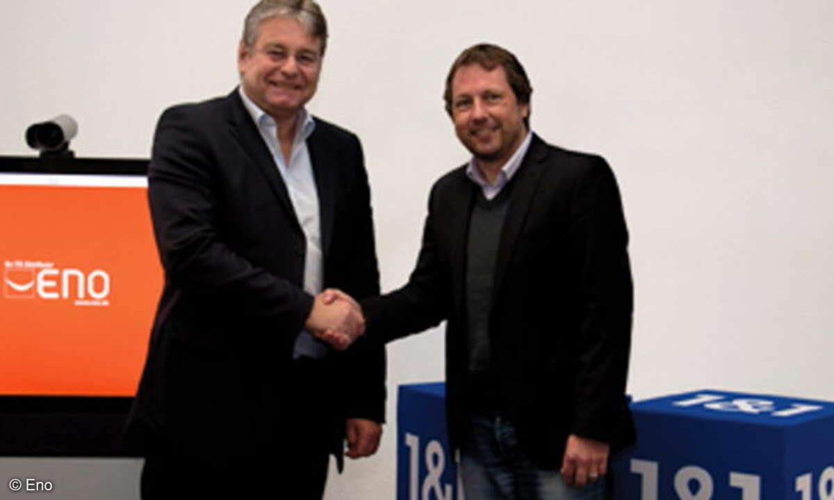 Neue Kooperation für den Fachhandel Ron Bulla (Eno) und Michael Hahn (1&1) arbeiten eng zusammen.