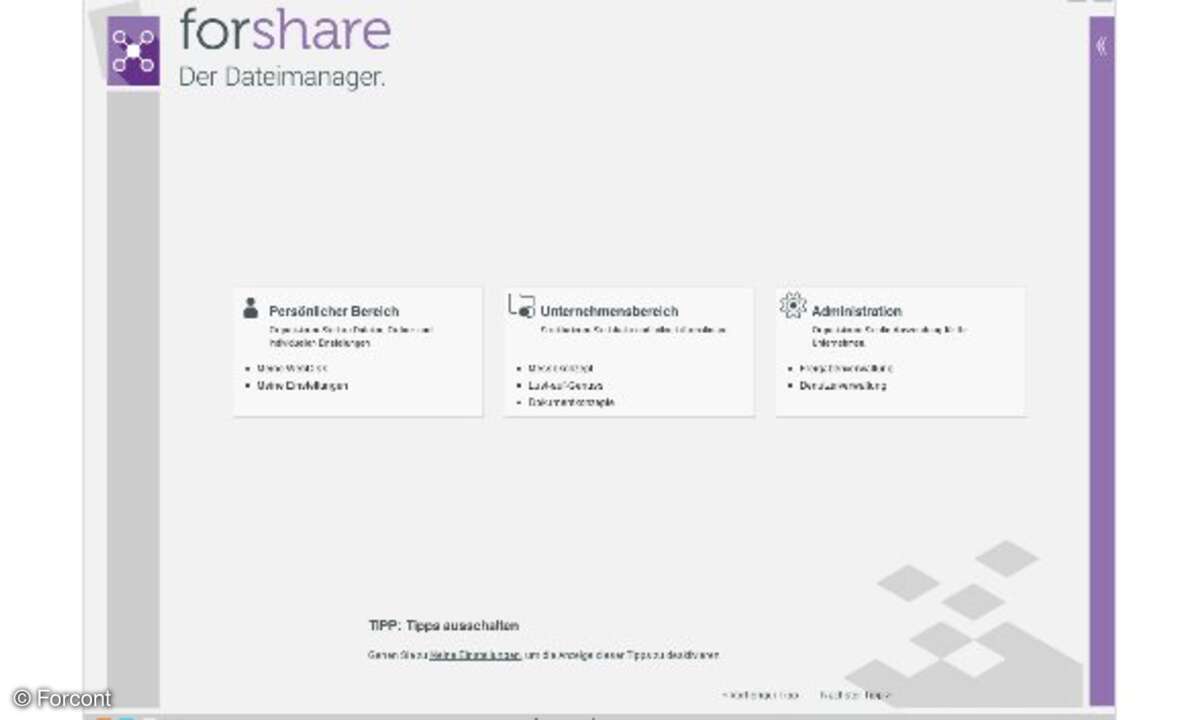 Forshare Startbildschirm