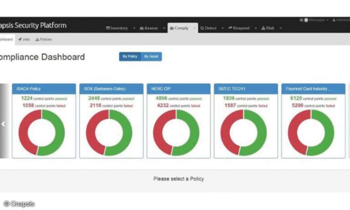 Das Dashboard der Open-Security-Platform zeigt auf einen Blick, ob die eingesetzte Unternehmens-Software wichtige Compliance-Vorgaben erfüllt – etwa von der NERC.