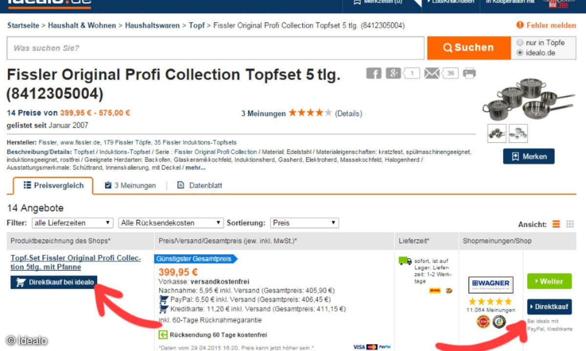 Screenshot Idealo Direktkauf