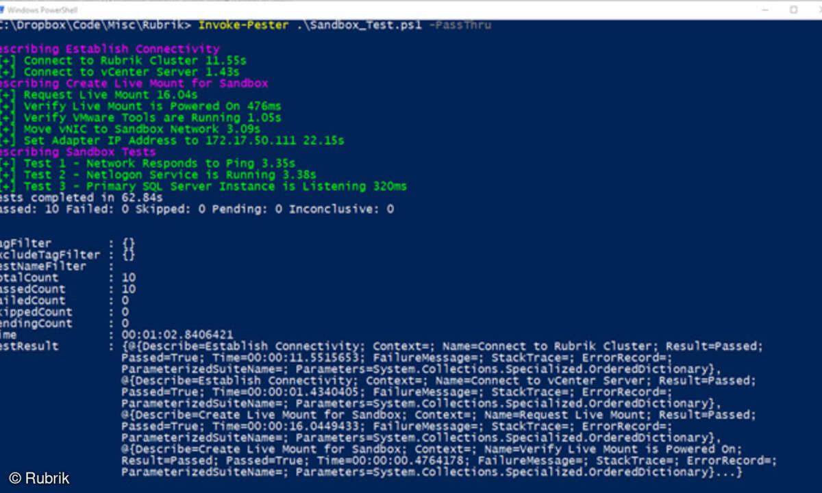 Ergebnisse eines Sandbox-Tests auf einer virtuellen SQL-Server-Maschine