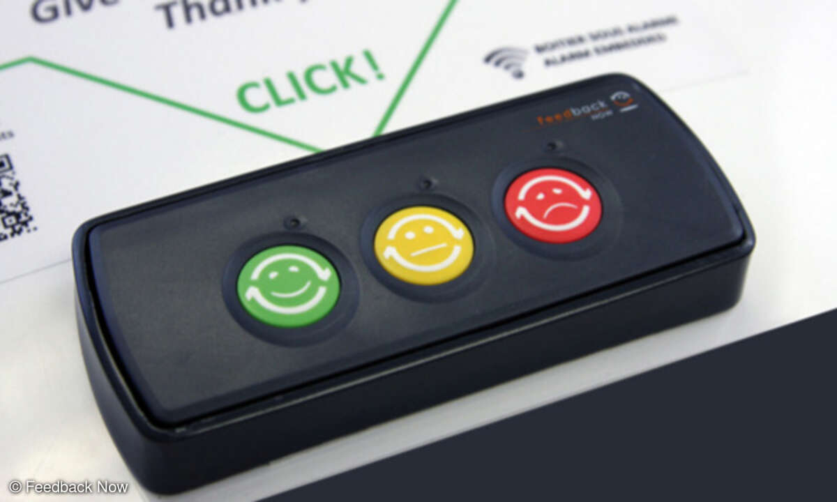 Mit den Terminals von Feedback Now können Kunden im Einzelhandel oder Mitarbeiter in Unternehmen unkompliziert ihre Meinung abgeben.
