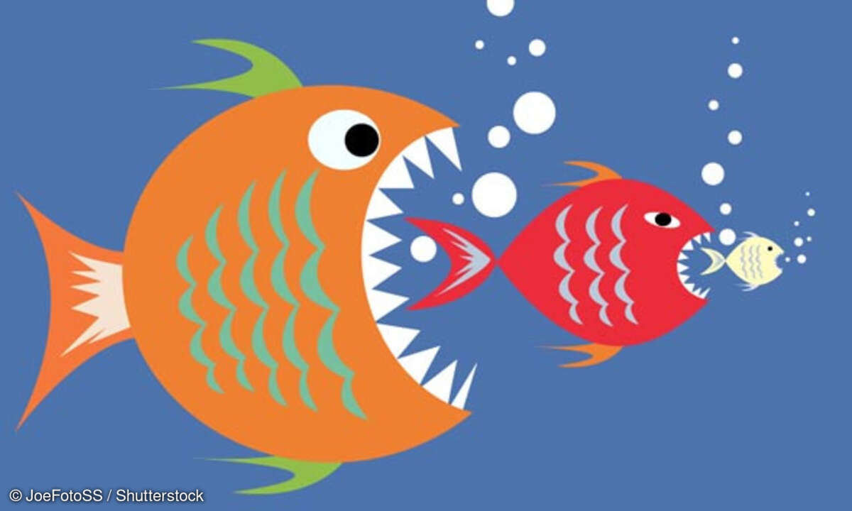Feindliche Übernahme durch Fische dargestellt