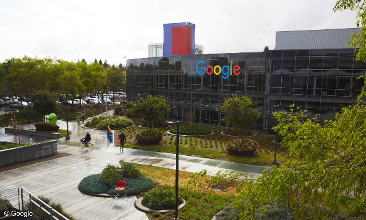 Blick auf das Gebäude von Google in Mountain View, Kalifornien