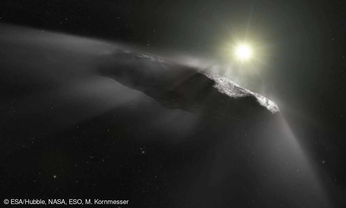 Künstlerische Darstellung des interstellaren Asteroiden Oumuamua.