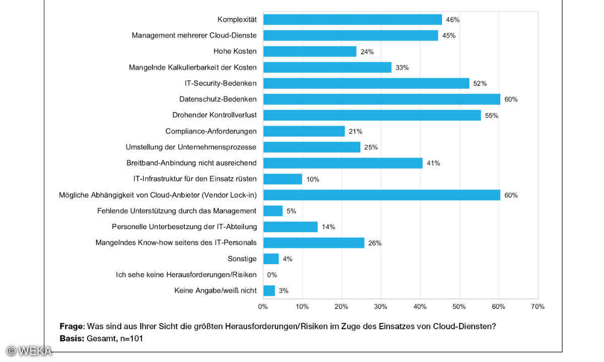Herausforderungen/Risiken durch den Einsatz von Cloud-Diensten, WEKA-Studie 2023