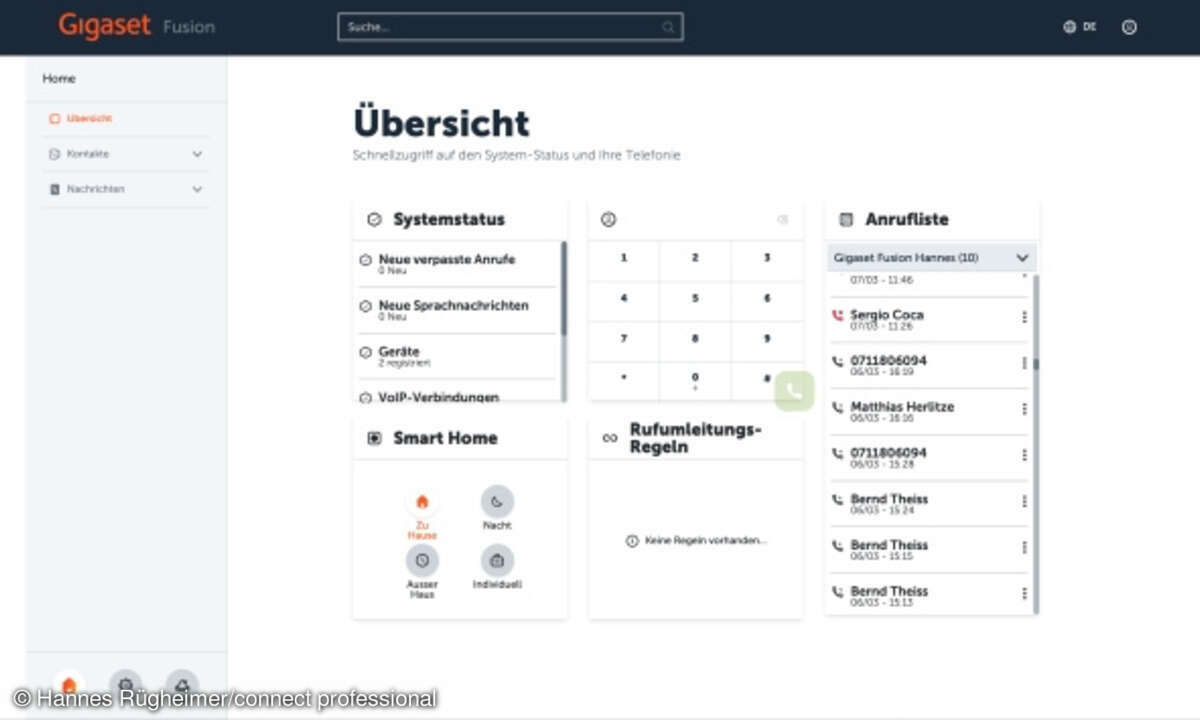 Systemstatus Screenshot, Gigaset Fusion