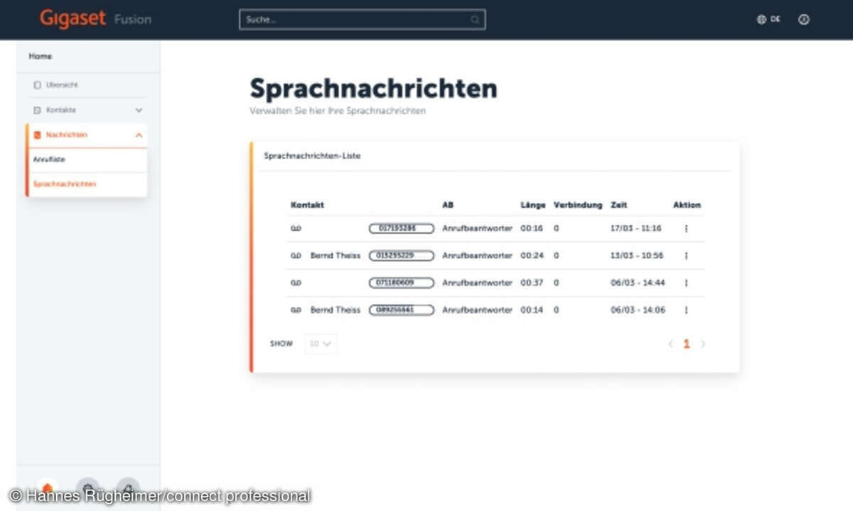 Sprachnachrichten Screenshot, Gigaset Fusion