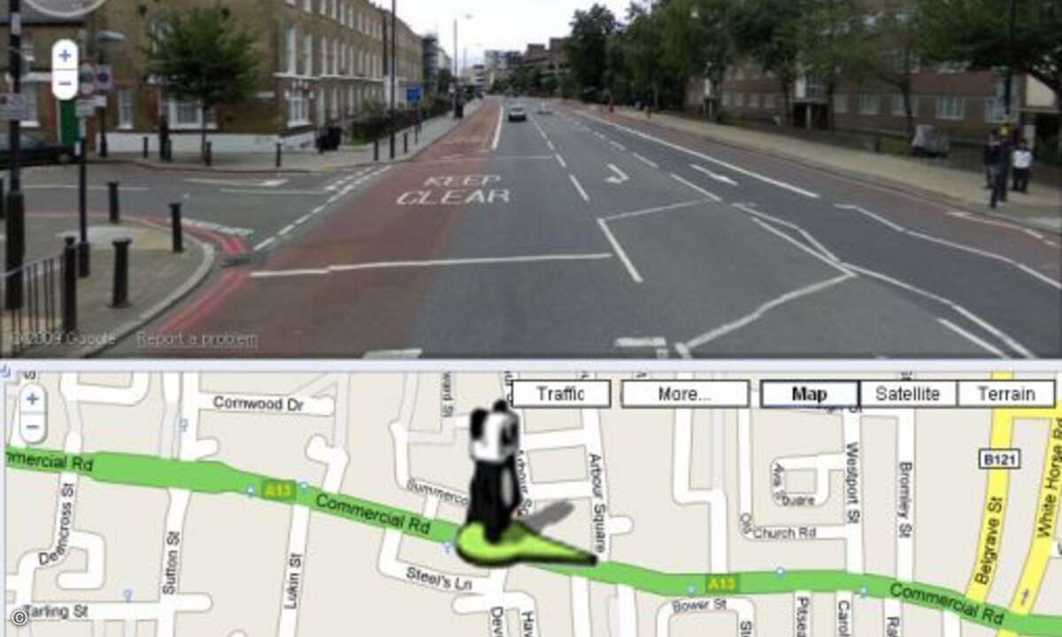 Bei Google Street View hat »Cadie« bereits zugeschlagen: Als Navigations-Pin gibt es zum ersten April – Pandabären!