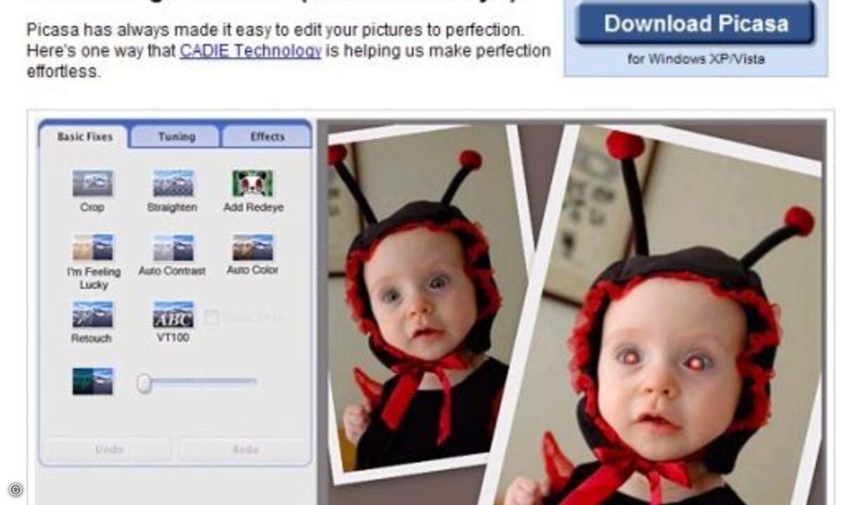 Das neue Tool »Red Eye Addition« bietet Googles Bilderservice Picasa in den USA an – wohl deshalb, weil es ohne technische Hilfsmittel so schwer ist, Personenfotos mit roten Augen aufzunehmen…