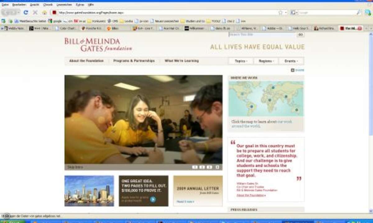Kategorie Social and Charity: Auch Bill und Melinda Gates gehören hier mit der Seite ihrer Stiftung zu den Titel-Aspiranten. (http://www.gatesfoundation.org/Pages/home.aspx)