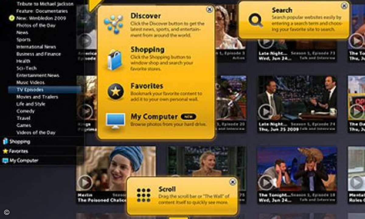 Cooliris: Keine Lust auf das »funktionale« Firefox-Design? Dann sollten Sie einmal Cooliris ausprobieren. Mit dem Tool lassen sich Videos, Fotos und andere Multimedia-Dateien an eine 3D-Wall »nageln« und im Schnellgang durchstöbern. Eine im wahrsten