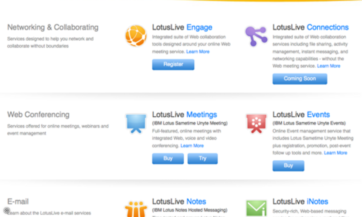 SaaS: LotusLive. So mancher hatte IBM’s Lotus-Suite schon abgeschrieben, doch mit der Cloud-basierten Lösung LotusLive feierte der Oldie ein eindrückliches Comeback. Unter anderem waren mit LotusLive Engage und LotusLive iNotes zwei interessante neue