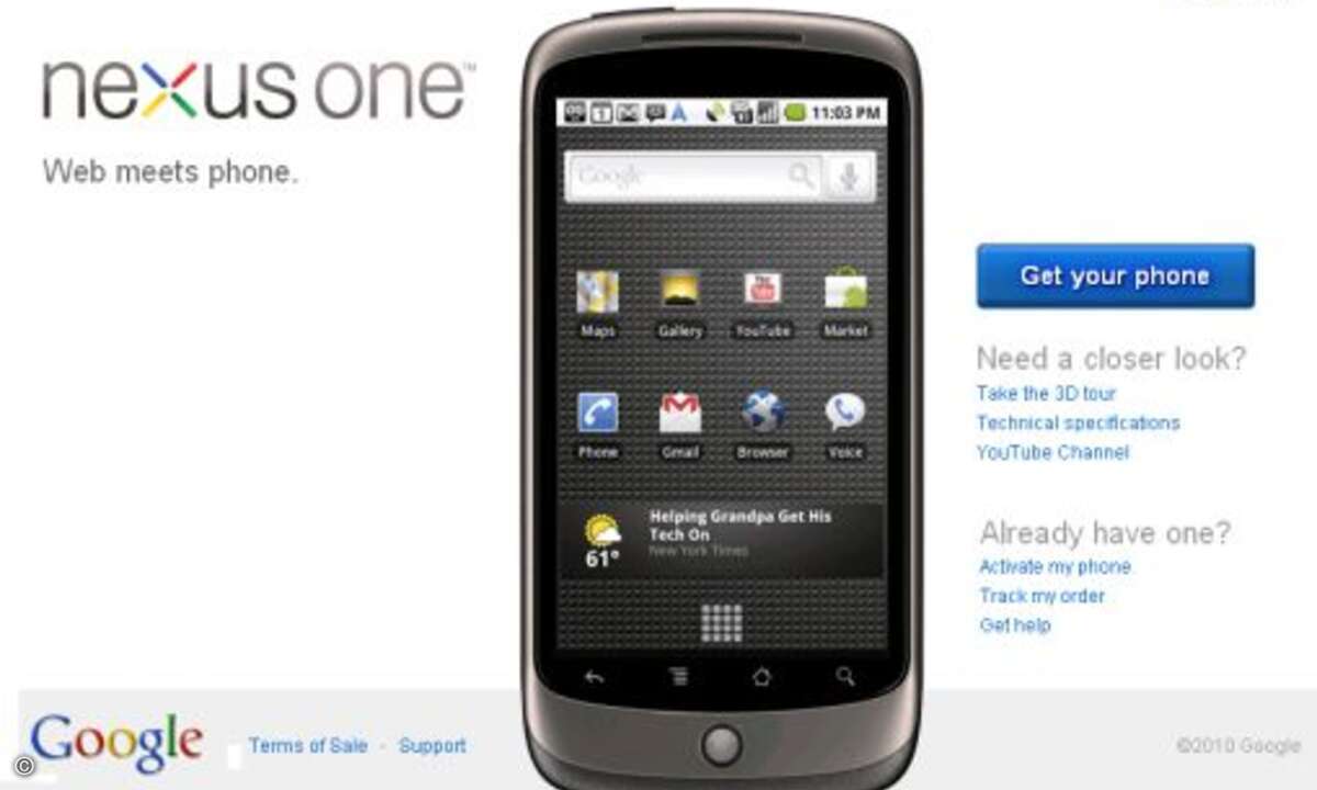 Direktvertrieb: Das »Nexus One« wird von Google direkt auf der Webseite google.com/phone zum Kauf angeboten