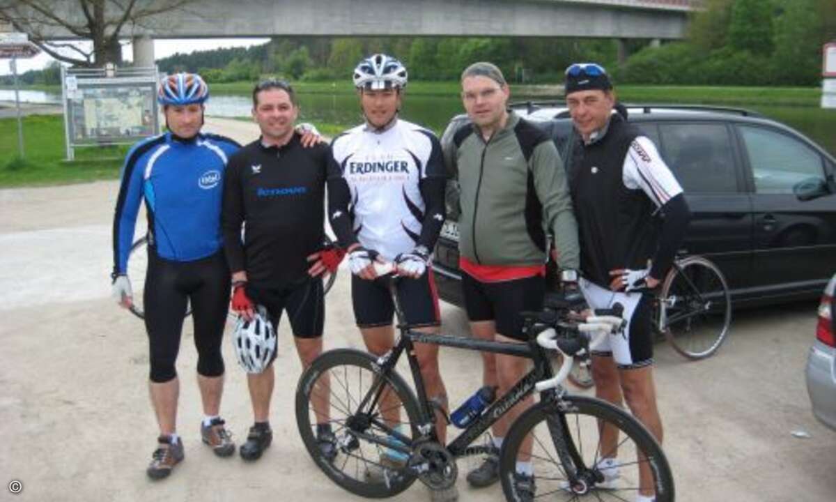Das Radteam aus Volker Fassbender, Lenovo, Matthias Kaelberer, Lenovo, Lothar Leder, Hermann Oberschelp, ho. Systeme und Michael Wick, ECS Berlin (von links)