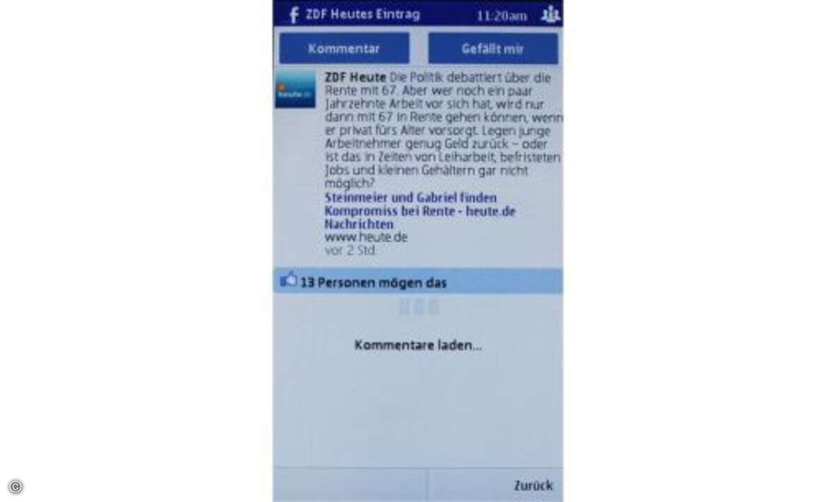 Der neu entwickelte Social-Client sammelt Neuigkeiten aus Facebook (im Bild) und Twitter. Später soll der Client auch für die VZ-Netzwerke fit gemacht werden.