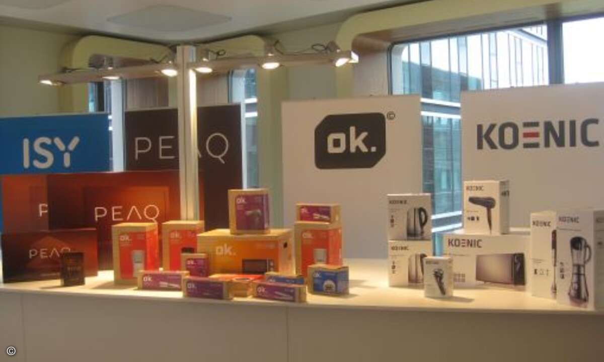 Die vier Eigenmarken der Media Saturn Holding: OK, ISY, PEAQ und Koenic