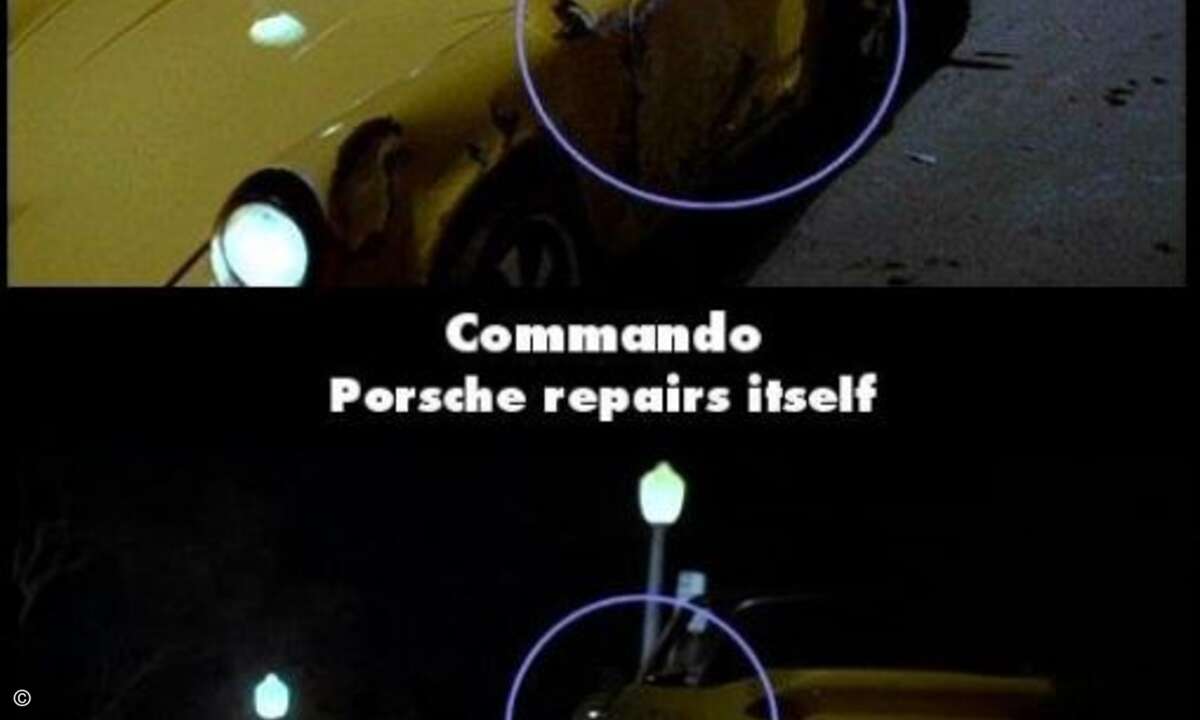 Deutsche Ingenieurskunst: Der gelbe Porsche in Commando repariert sich innerhalb von Sekundenschnelle selbst
