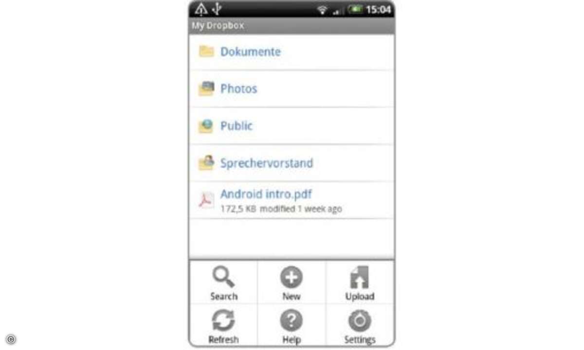 Dropbox: Ebenfalls kostenfrei über den Android Market kommt die Dropbox-App auf das HTC Desire. Wer den cleveren Cloud-Storage-Service noch nicht kennt, sollte ihn unbedingt ausprobieren: Mit einem kostenlosen Account erhält man 2 Gigabyte Speicher,