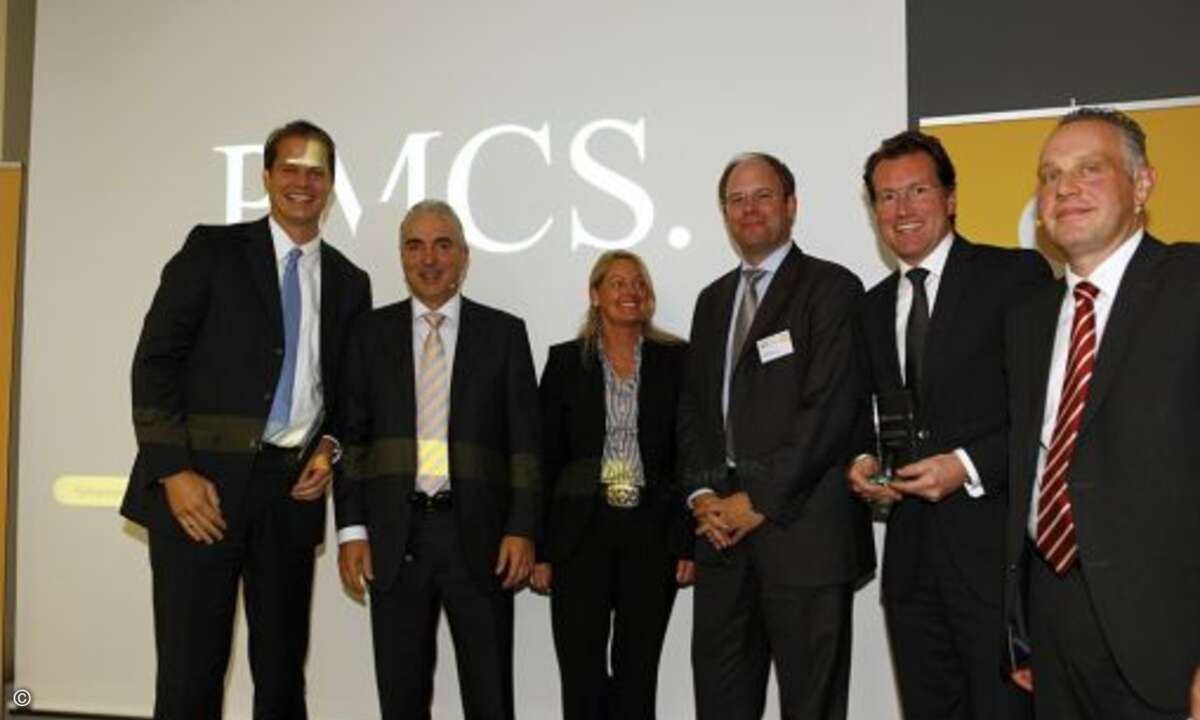 PMCS wurde als Archiving & E-Discovery Partner of the Year 2010 ausgezeichnet: Harald Popp (PCMS), Andreas Zeitler (Symantec), Marion Feitsma (Symantec), Ingo Bollhöfer (PCMS), Dirk Martin (PCMS), Alexander Neff (Symantec)