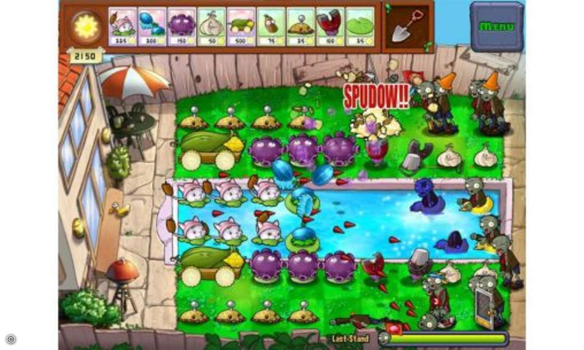 Pflanzen gegen Zombies (Version für iPhone/iPod Touch: 2,39 Euro, Version für iPad: 7,99 Euro): Sein Eigenheim mit rund 50 Pflanzenarten gegen Disco tanzende und Bob fahrende Zombies verteidigen: Hinter dem abgedrehten Konzept versteckt sich das best