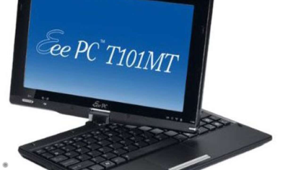 Asus Eee PC Tablet-Netbook Hybrid (Preis: ca. 500 €): Mit unter 1,5 Kilogramm Gewicht ist der Asus Eee PC ein Hybrid, der sich von einem Netbook in ein Tablet verwandeln lässt. Er läuft mit einem Atom N450 Prozessor, bringt 1 bis 2 GByte RAM mit und
