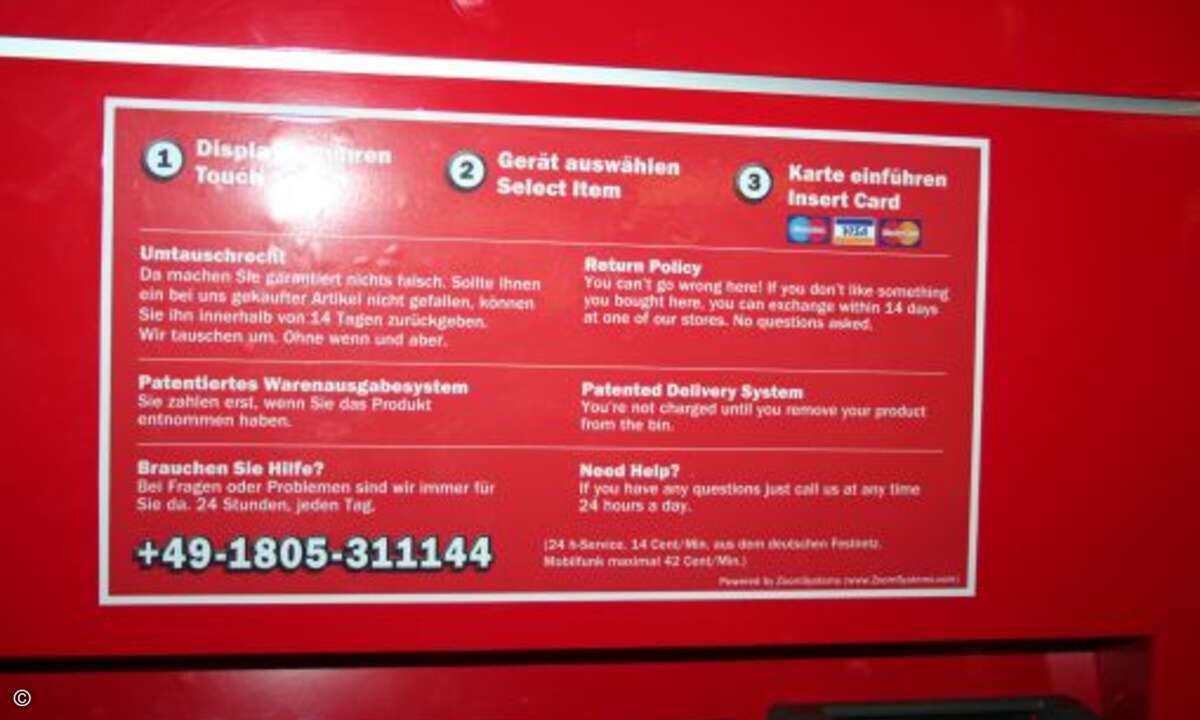 Der Automat bietet Englisch als zweite Sprache an
