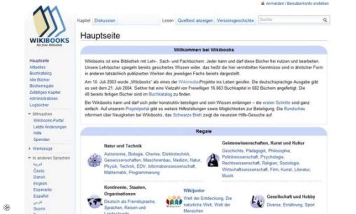 Wikibooks: Wikibooks versteht sich als Bibliothek für Lehr-, Sach- und Fachbücher, wobei diese Bücher von Freiwilligen geschrieben werden. Knapp 700 Bücher mit über 16.000 Kapiteln sind auf diese Weise schon entstanden.