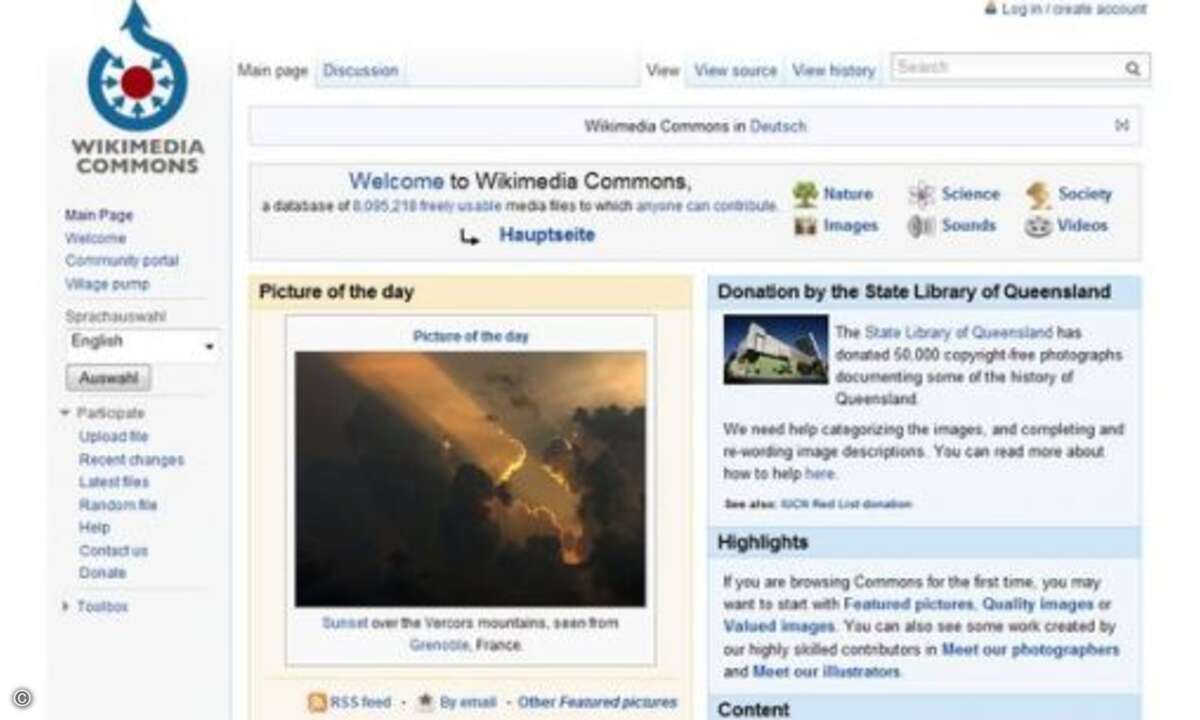 Wikimedia: Fotos, Video-Clips und Audioaufnahmen sind die Spezialität von Wikimedia Commons . Über acht Millionen entsprechende Dateien verzeichnet die Sammlung mittlerweile. Alle Einträge werden von Freiwilligen verschlagwortet und lassen sich desha