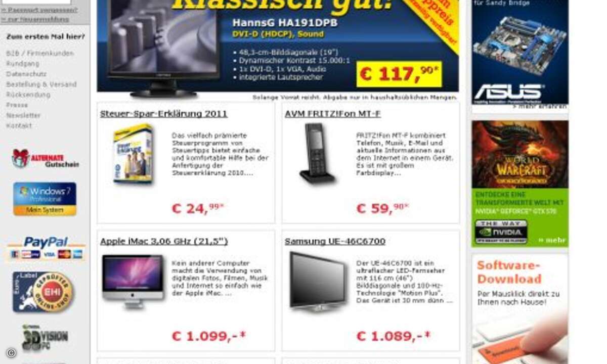 Einkaufen bei Alternate belastet Kunden mit einem Stressindex von 40,6 deutlich mehr als beim Sieger Amazon (30,0)