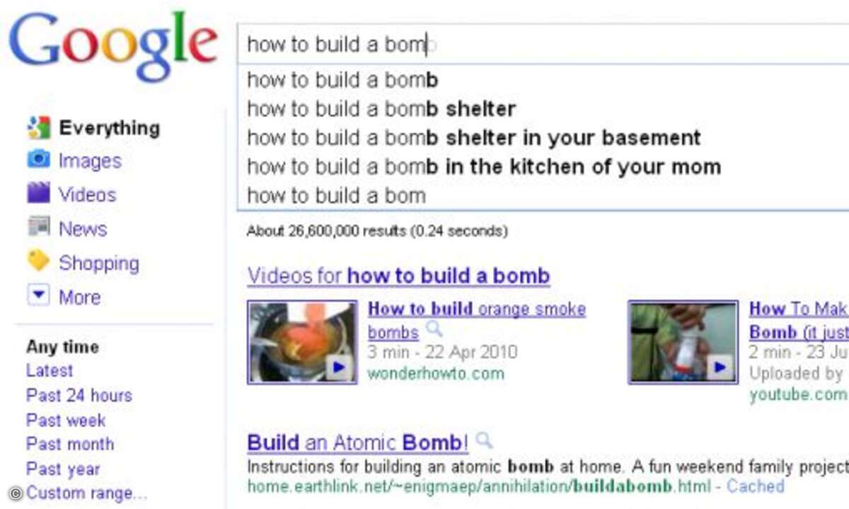 Einfach macht es Google auch Bombenbastlern. Zwar muss man immerhin 