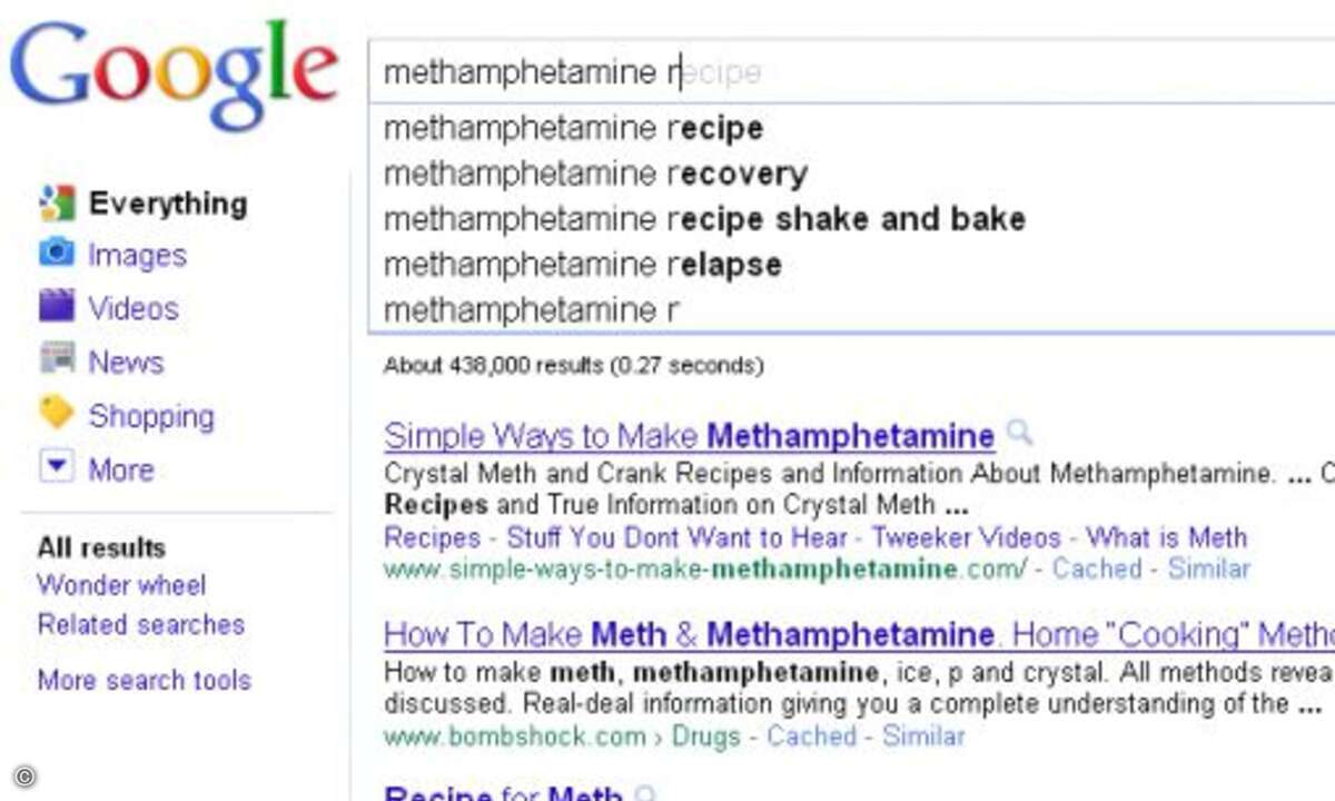 Auch was Drogen betrifft, ist Google richtig locker: Man tippe einfach 