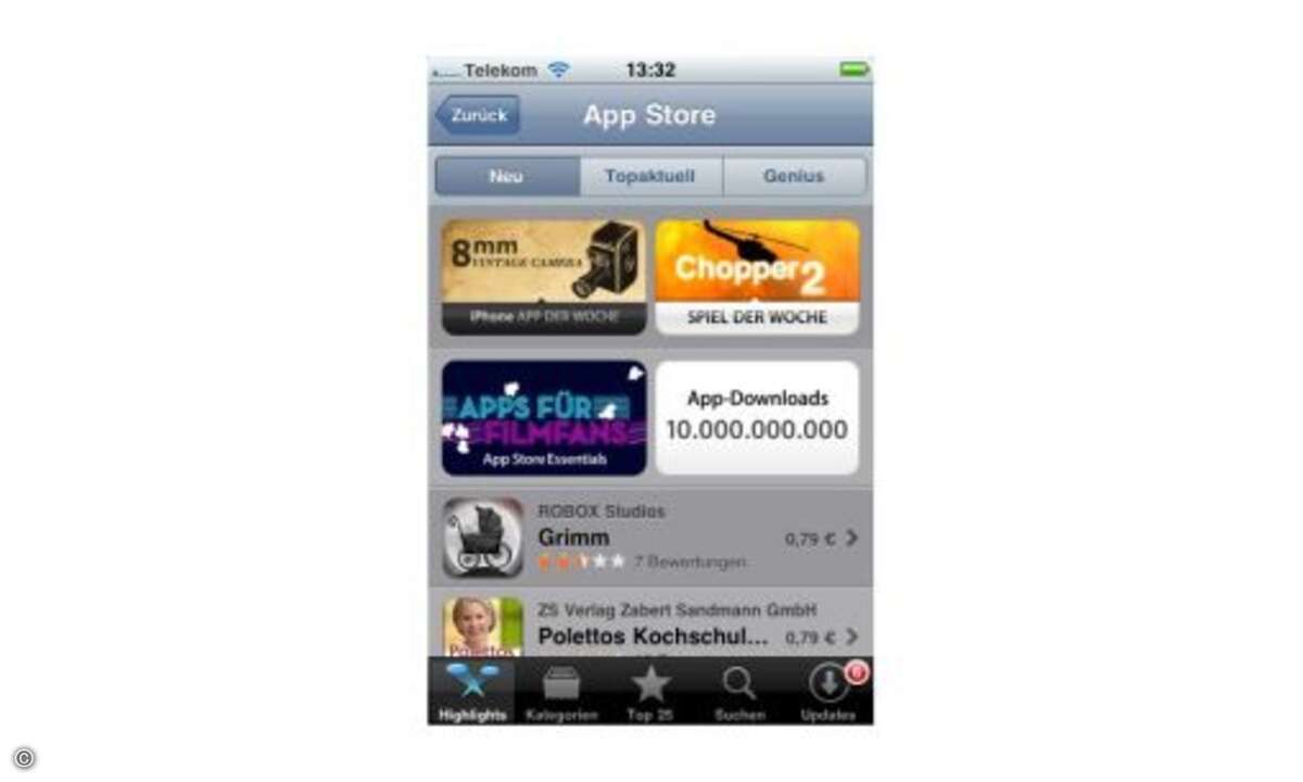 Apple App Store: Mit mehr als 350.000* Apps hat der Apple App Store das derzeit größte Angebot an Zusatzsoftware für Smartphones und Tablets. Von diesen 350.000 Apps sind rund 60.000 spezielle iPad-Apps und stehen somit nicht für iPhone oder iPod tou