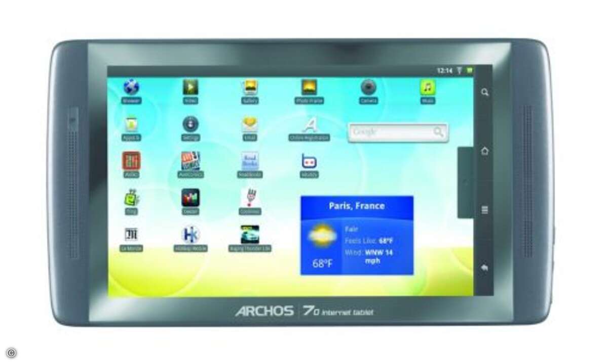 Archos 70: - Bildschirmdiagonale: 7 Zoll  - Bildschirmauflösung: k.A.  - Betriebssystem: Android 2.2  - UMTS-Modul: k.A.  - Preis: k.A.