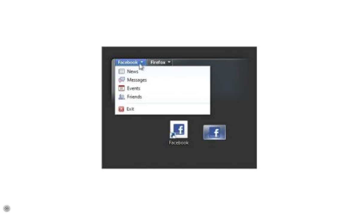 Wie es aussieht, wenn sich eine Website mit einem eigenen Menü in Firefox 5 integriert, zeigt dieser Entwurf am Beispiel eines Twitter-Knopfs. Darüber lassen sich wichtige Funktionen, im Fall von Twitter zum Beispiel der Versand eines Tweets, bequem