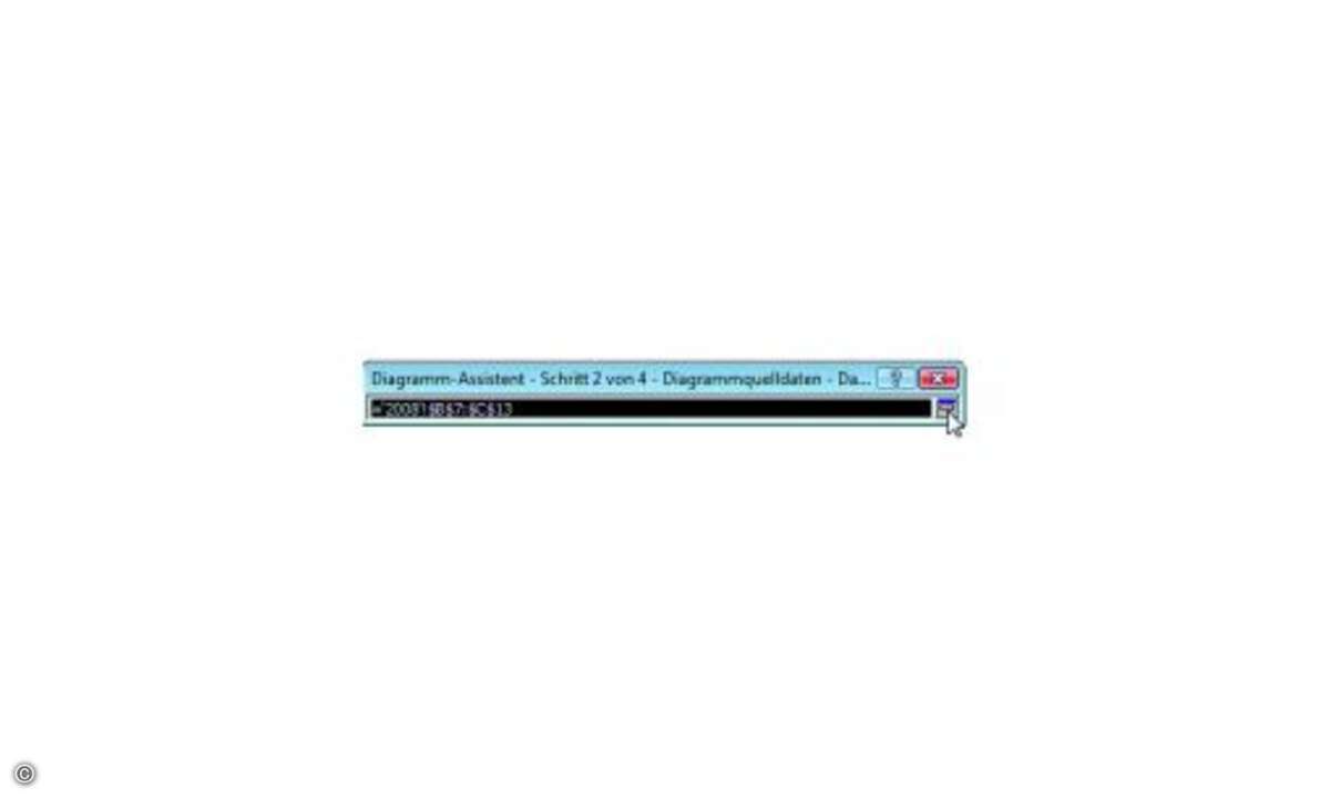 2. Schritt: Datenbereiche festlegen  Um in einem Dialogfeld einen Datenbereich einzugeben, müssen Sie nicht umständlich seine Zelladressen eintippen. Stattdessen können Sie ihn bequem mit der Maus markieren.  Klicken Sie rechts neben dem Eingabefeld