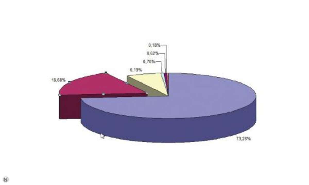 7. Schritt: Einzelne Werte besonders betonen  Ein Kreisdiagramm eignet sich besonders gut, um einzelne Werte optisch hervorzuheben. Denn die einzelnen Segmente lassen sich aus der „Torte“ herausziehen.  Klicken Sie das gewünschte Segment zweimal an.