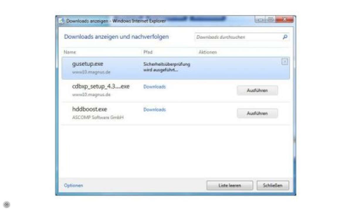 Kaum zehn Jahre nach Firefox führt auch Microsoft einen Download-Manager ein. Und: Internet Explorer 9 beginnt die Dateiübertragung bereits, noch während Sie zum Beispiel den Speicherort auf der Festplatte auswählen.