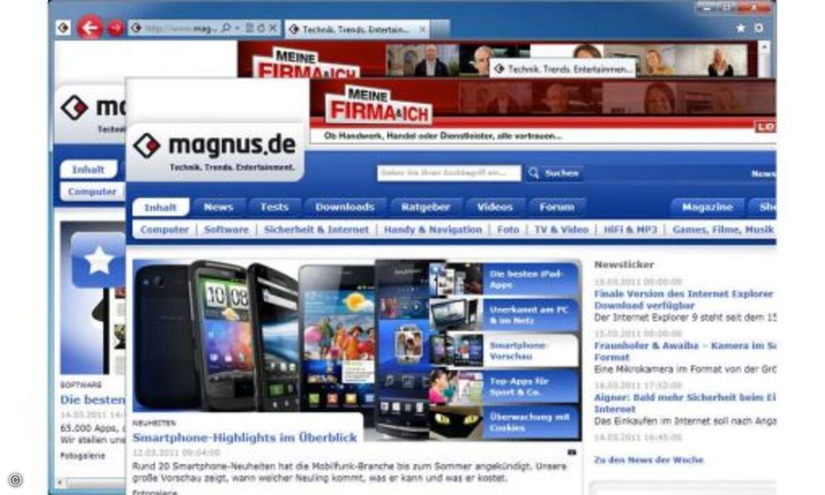 Wie bei anderen Browsern schon länger üblich können Sie nun auch in Internet Explorer Tabs aus der Tableiste herausziehen und sie dadurch in ein eigenes, neues Programmfenster verwandeln.