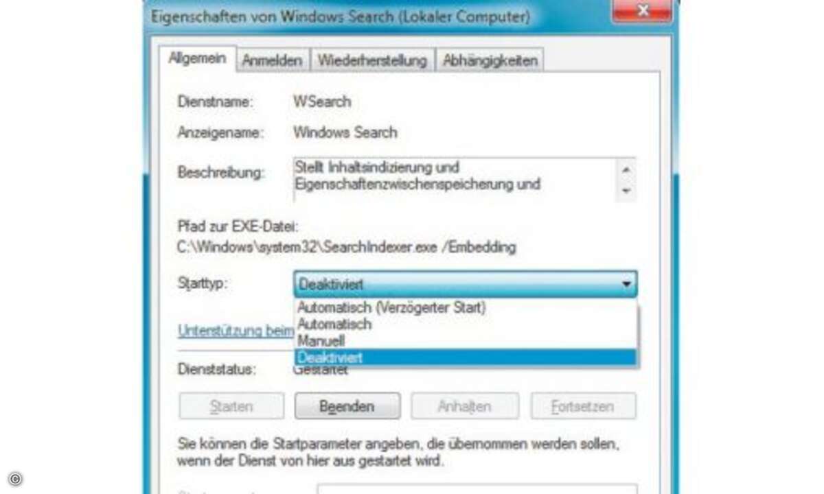 Tipp 4: Der Windows Search Dienst beschleunigt die Dateisuche im System durch Indizierung. Er schreibt aber auch viele Daten auf die Festplatte und das verkürzt die Lebensdauer von SSDs. Windows Search als Indexdienst.
Wer den Windows Search Dien