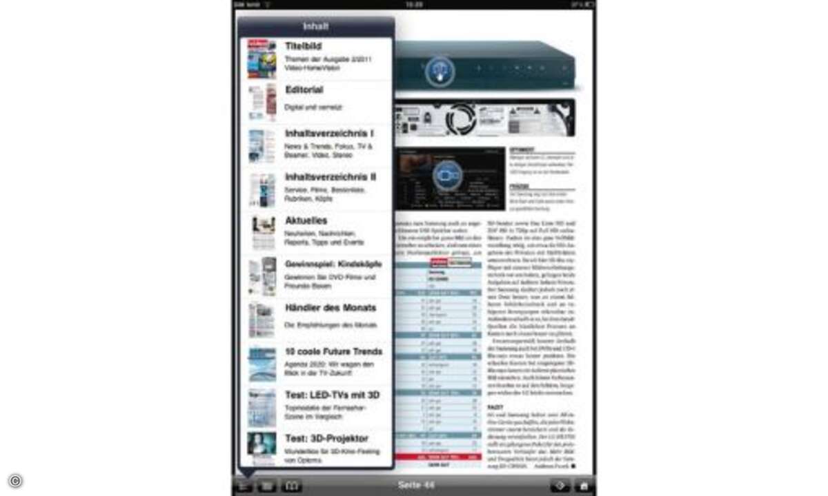 Seit Kurzem ist auch die connect sowie unsere Schwesterzeitschriften im App Store verfügbar - im Moment allesamt noch kostenlos. Neben der connect bekommen Sie die Video Home Vision (im Bild) und die PCg. Die Inhalte werden mit interaktiven Elemente